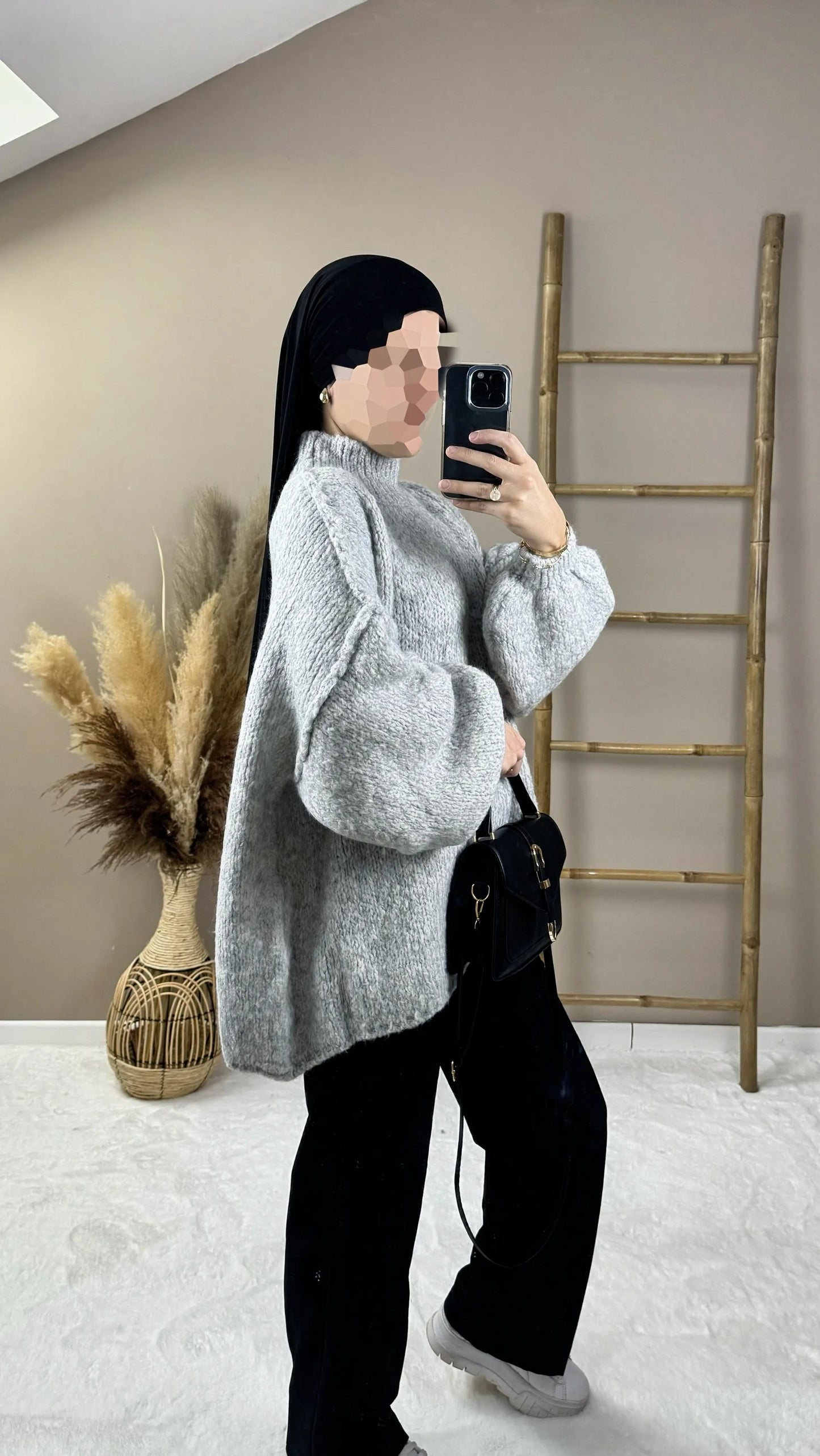 pull laine gris oversize