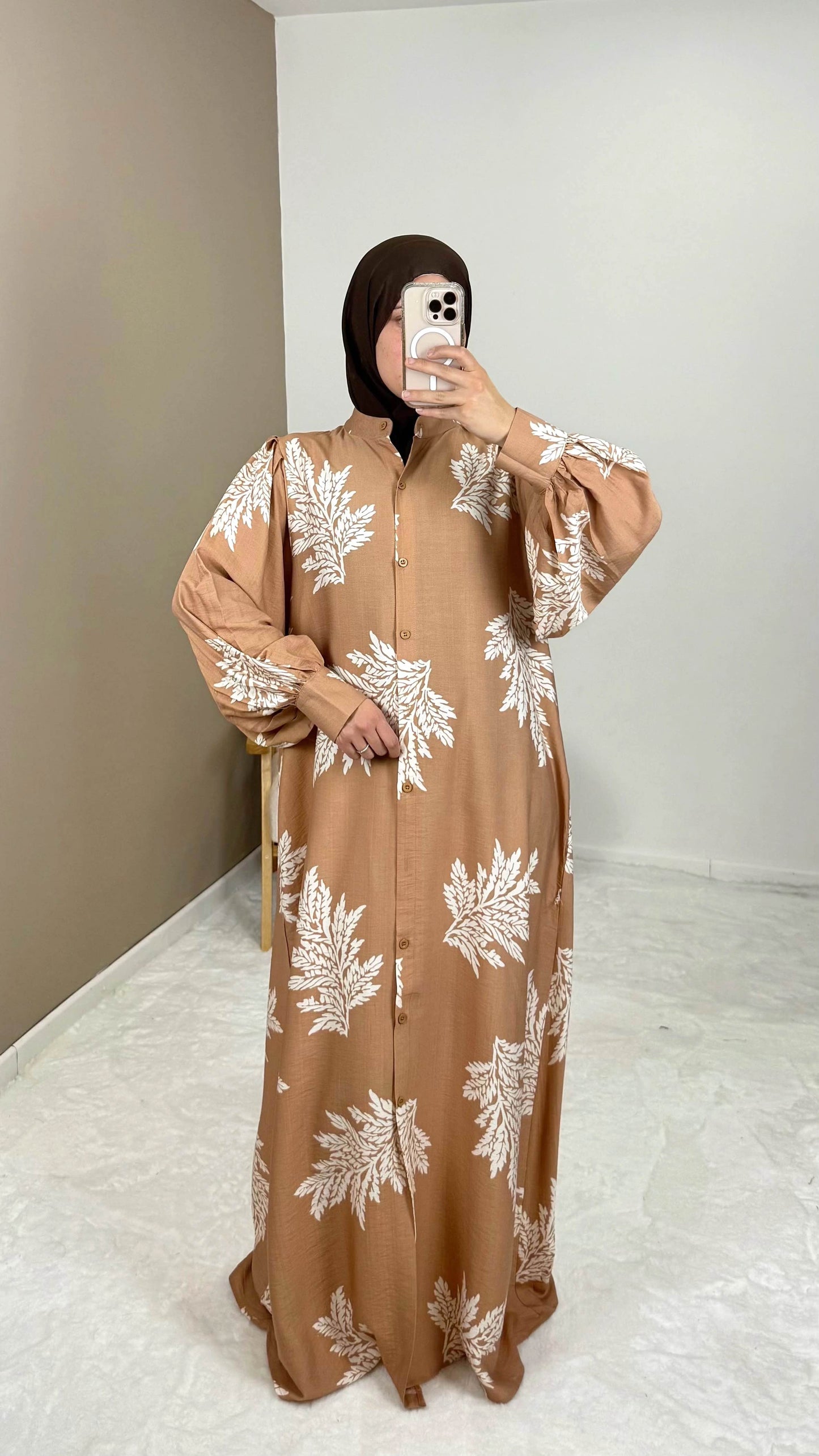 robe chemise longue beige imprimé