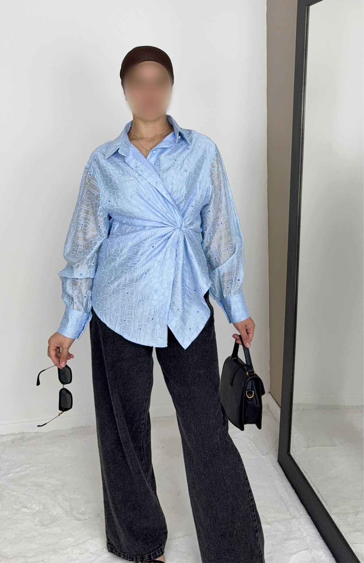 CHEMISE EN LYOCELL BRODÉE BLEUE
