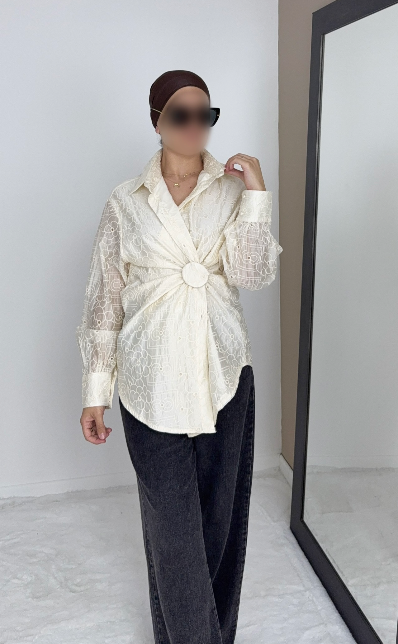 CHEMISE EN LYOCELL BRODÉE BEIGE