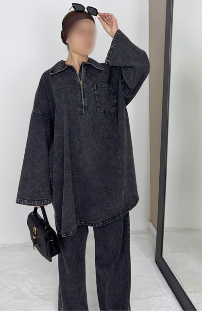 CHEMISE JEAN NOIRE 100% COTON