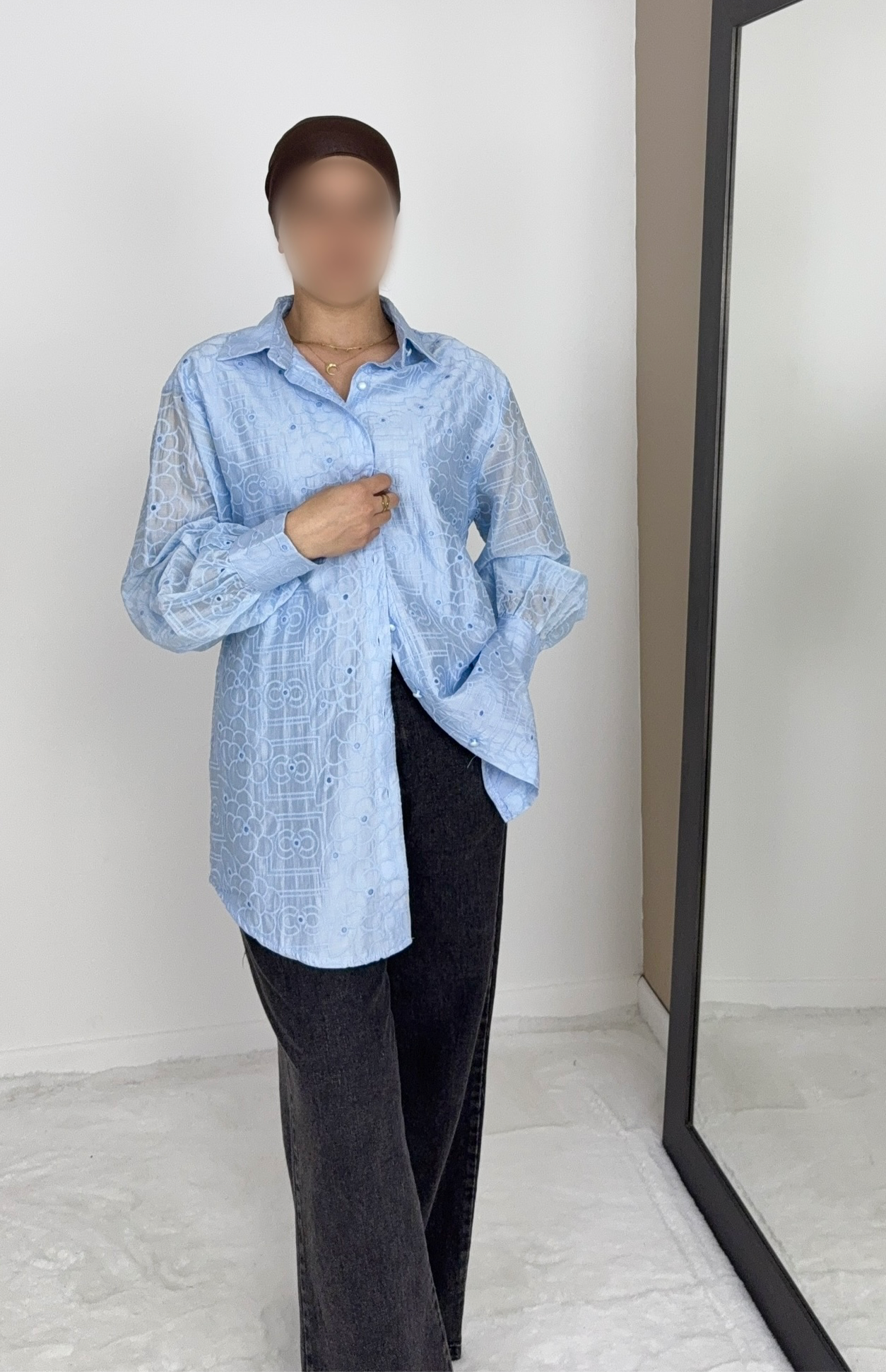CHEMISE EN LYOCELL BRODÉE BLEUE