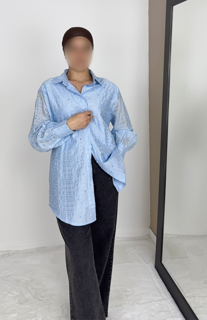 CHEMISE EN LYOCELL BRODÉE BLEUE