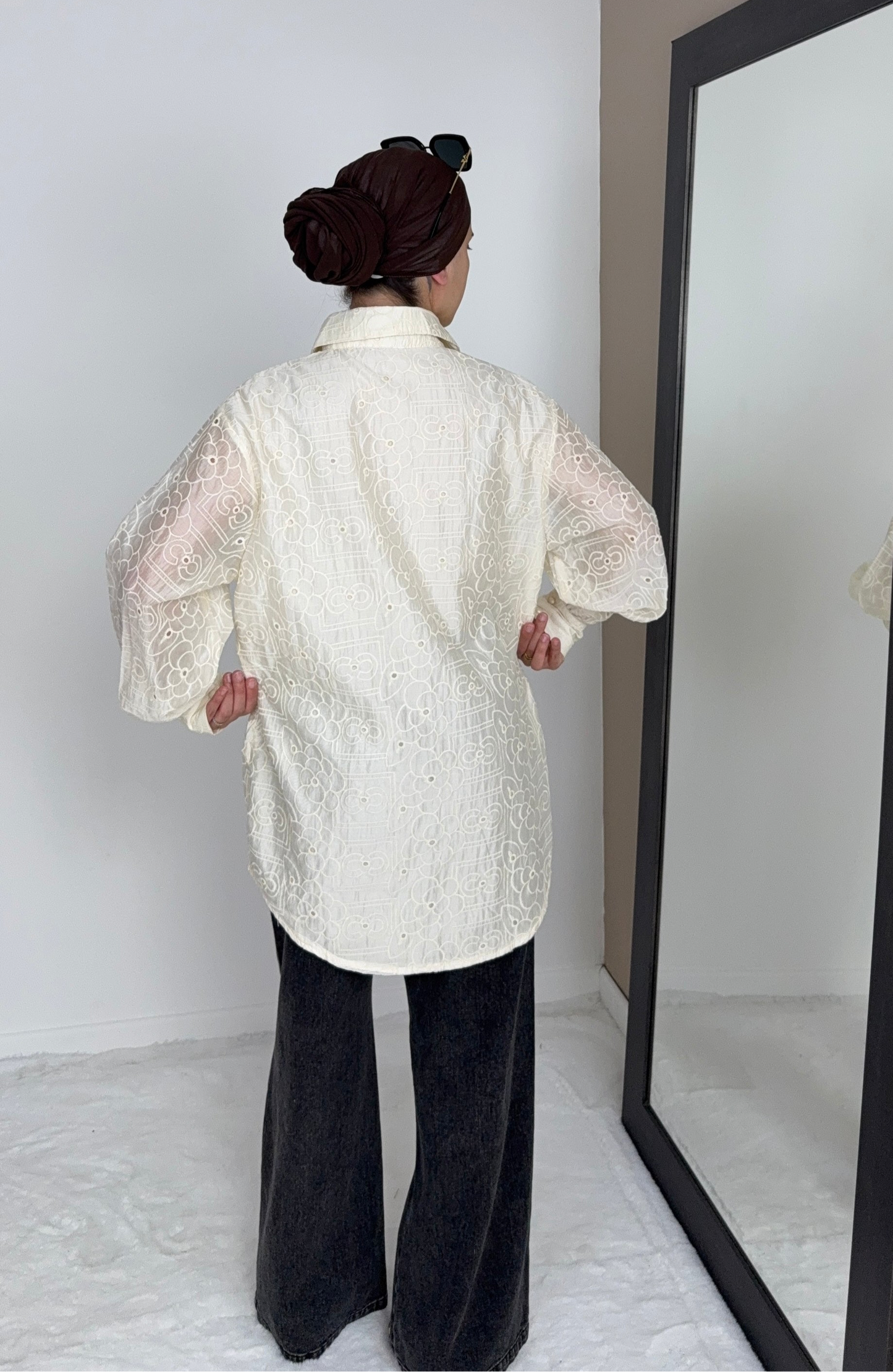 CHEMISE EN LYOCELL BRODÉE BEIGE