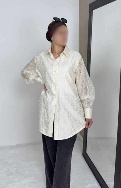 CHEMISE EN LYOCELL BRODÉE BEIGE