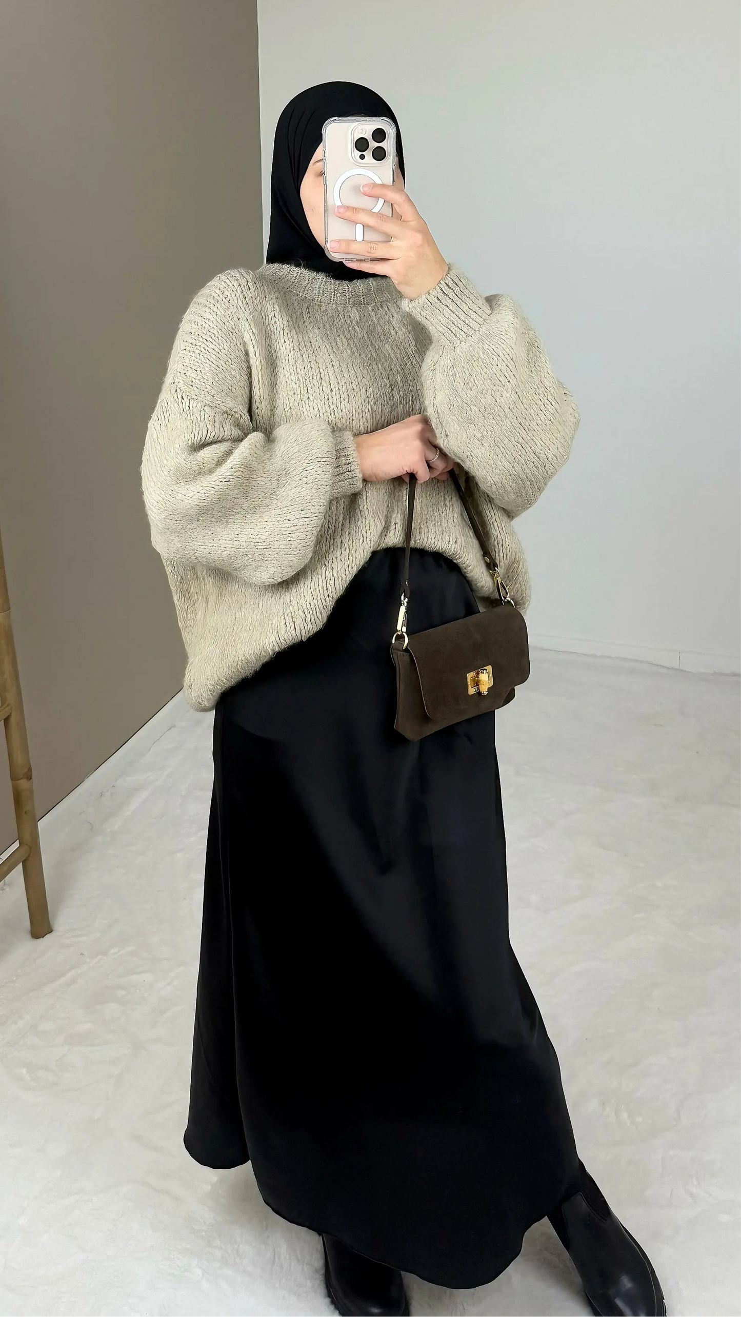 LONG BLACK SATIN SKIRT
