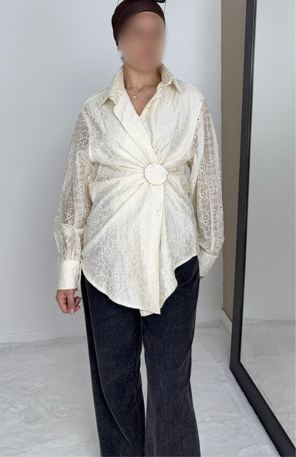 CHEMISE EN LYOCELL BRODÉE BEIGE