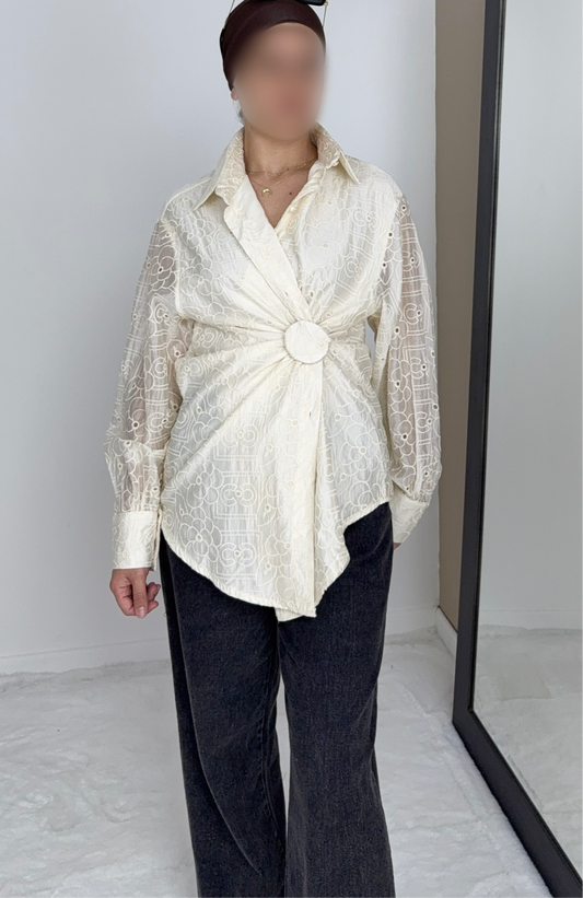 CHEMISE EN LYOCELL BRODÉE BEIGE