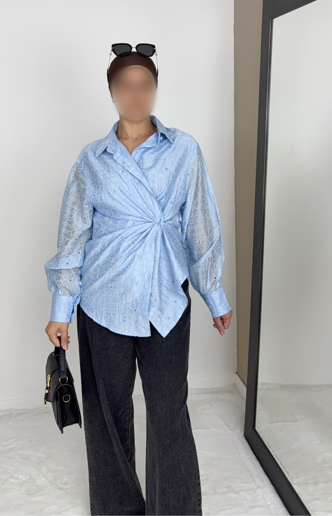 CHEMISE EN LYOCELL BRODÉE BLEUE