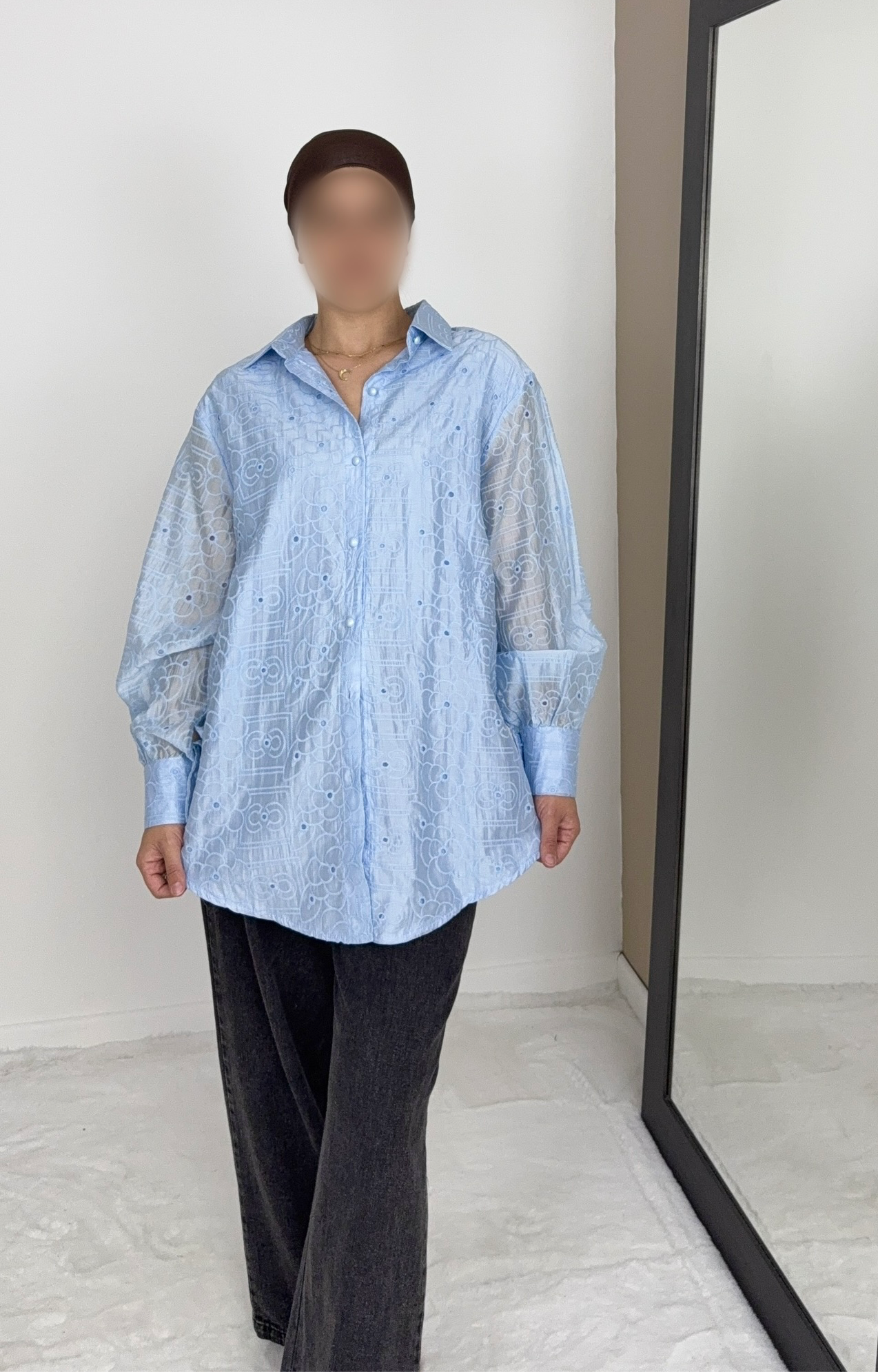CHEMISE EN LYOCELL BRODÉE BLEUE