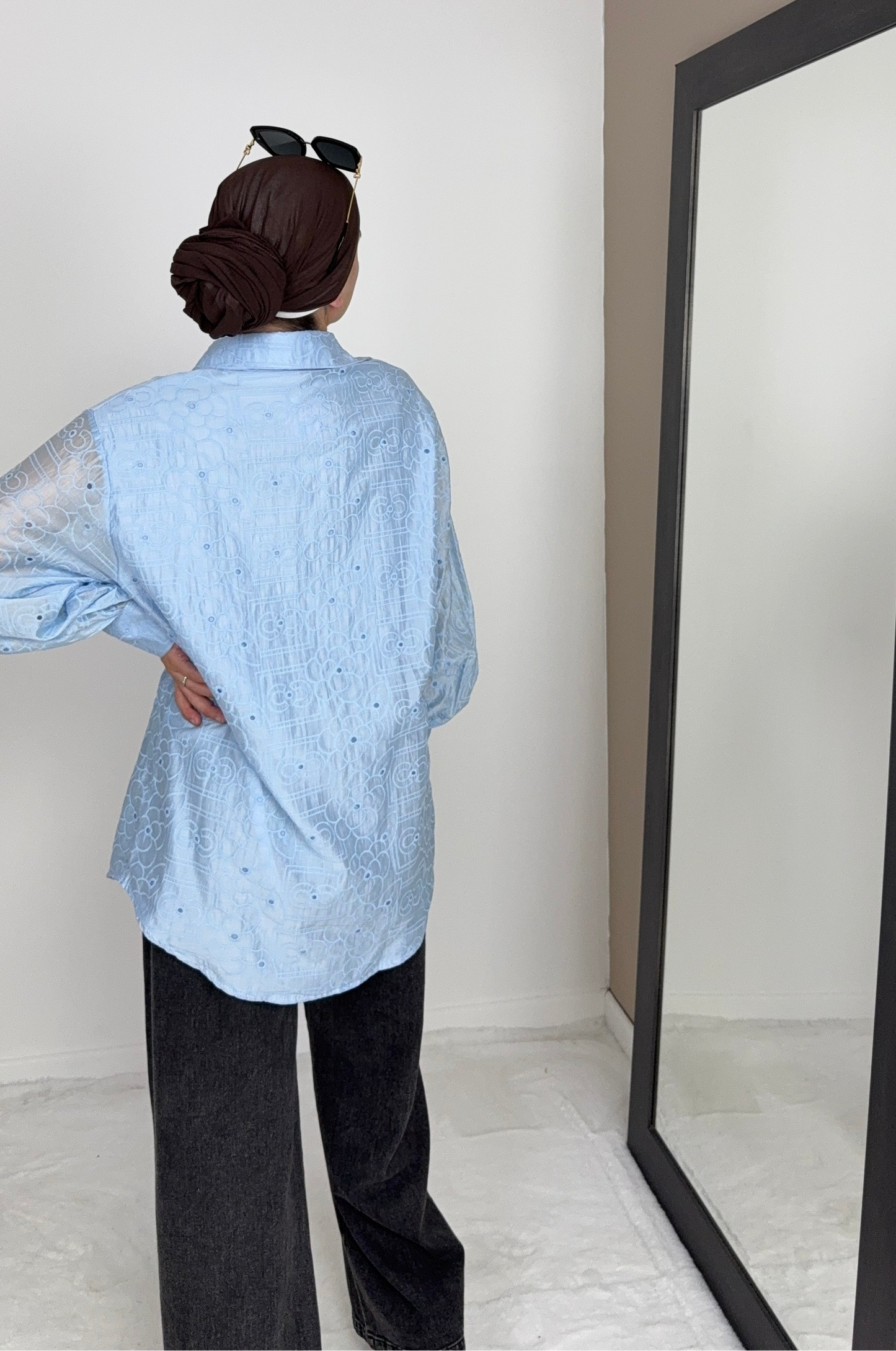 CHEMISE EN LYOCELL BRODÉE BLEUE
