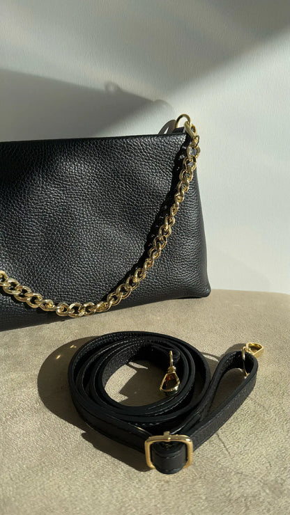 BLACK LEATHER CLUTCH BAG