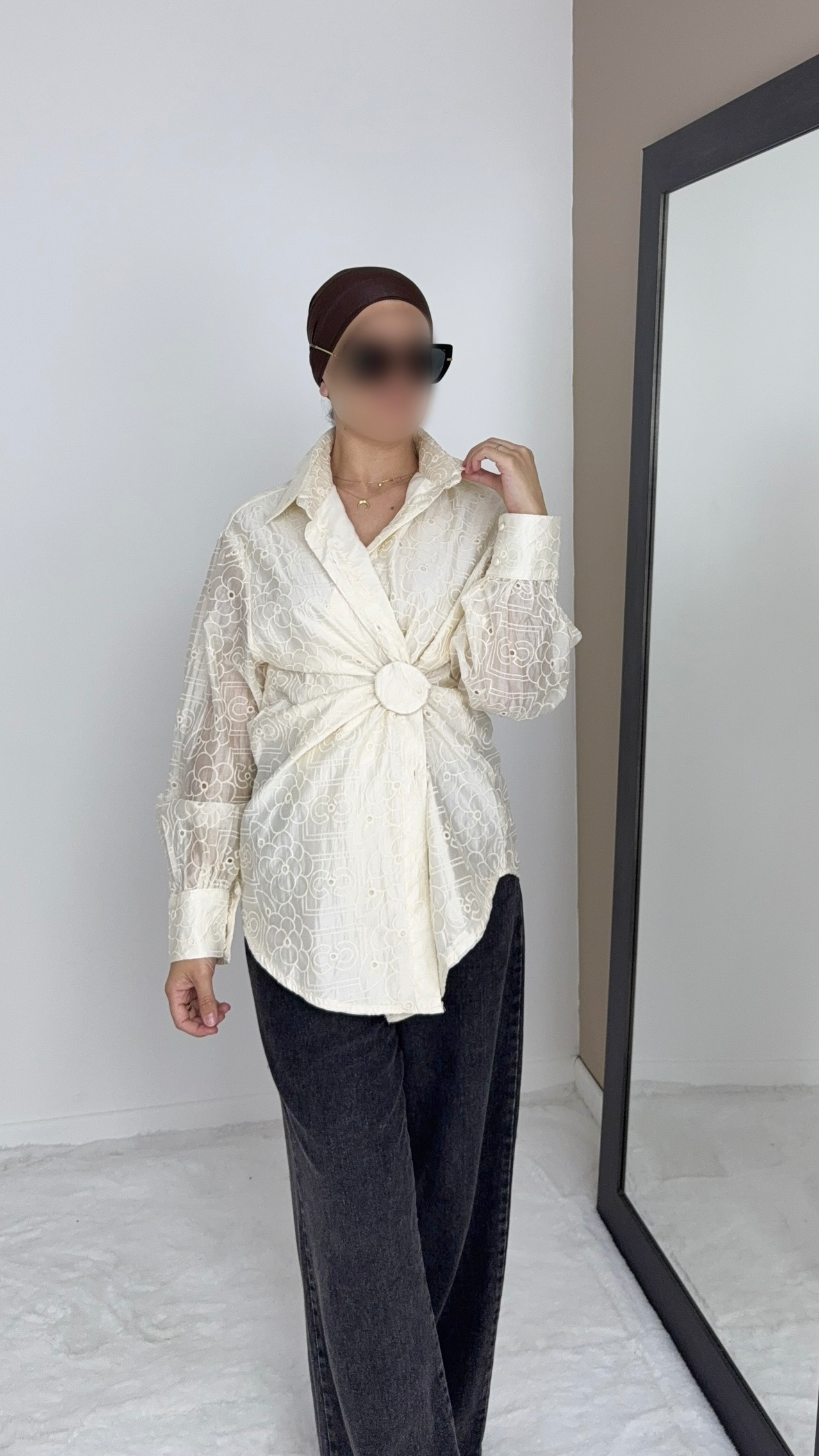 CHEMISE EN LYOCELL BRODÉE BEIGE