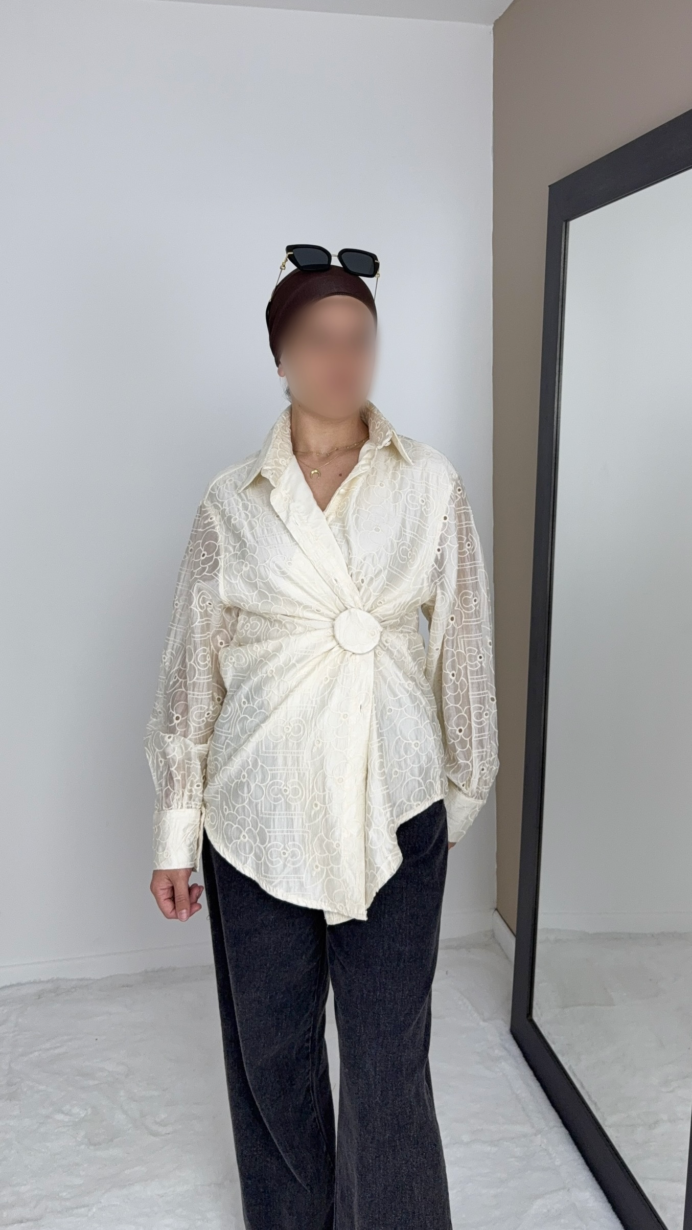 CHEMISE EN LYOCELL BRODÉE BEIGE