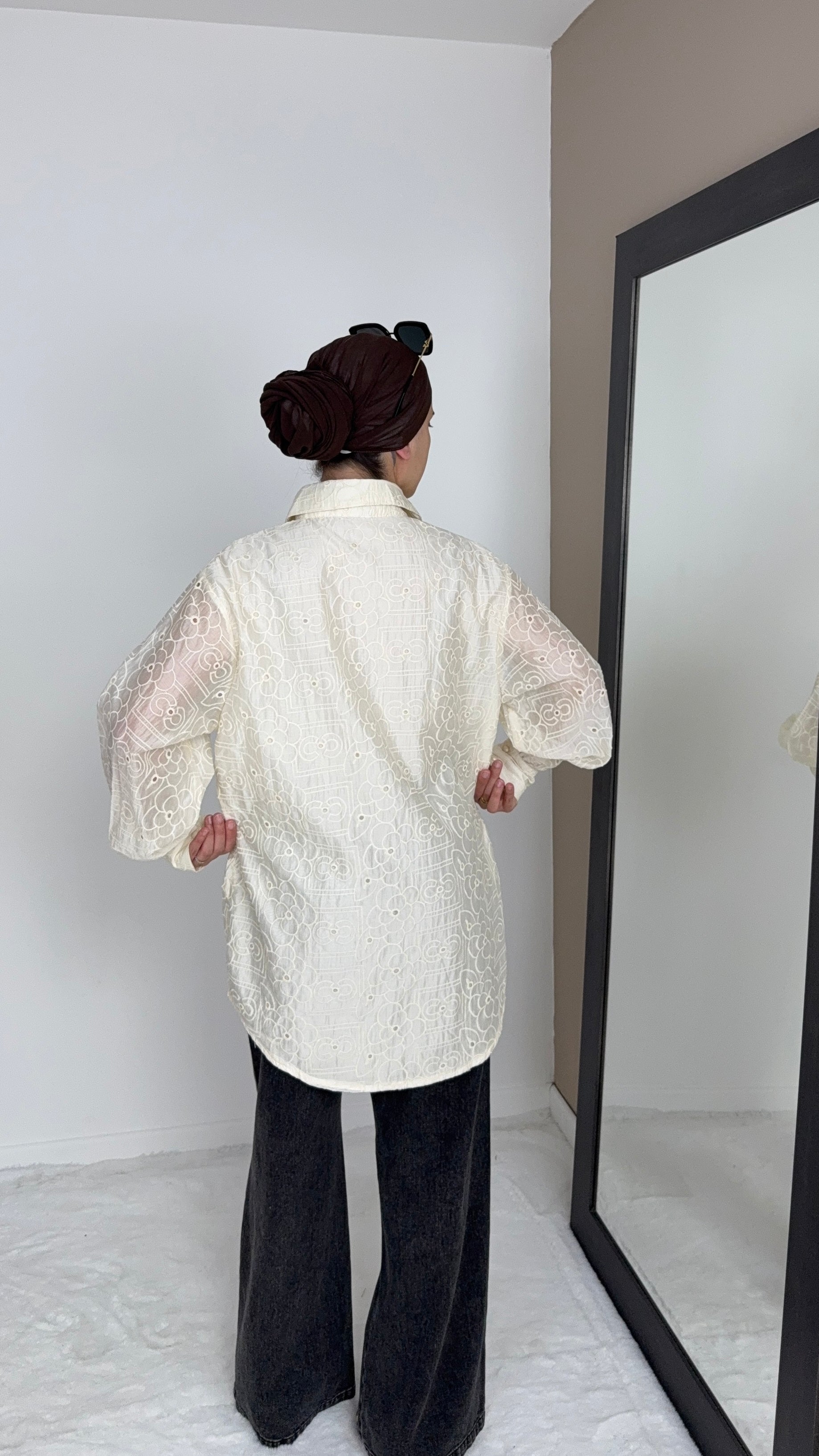 CHEMISE EN LYOCELL BRODÉE BEIGE