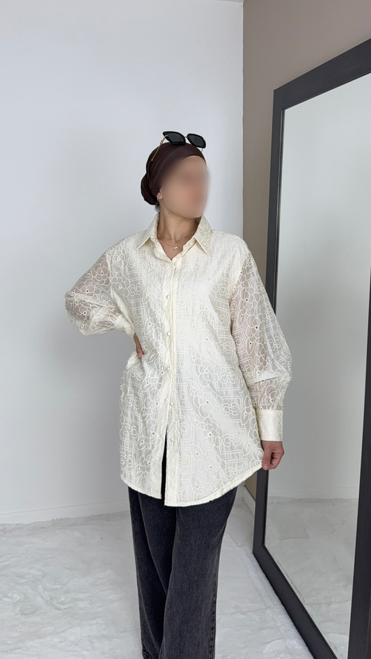 CHEMISE EN LYOCELL BRODÉE BEIGE