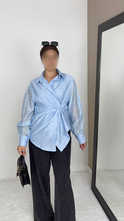 CHEMISE EN LYOCELL BRODÉE BLEUE