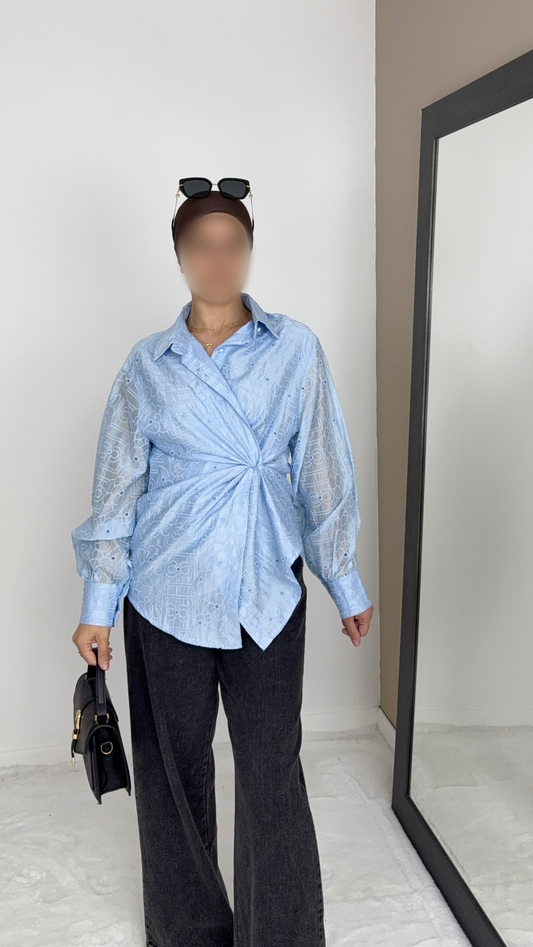 CHEMISE EN LYOCELL BRODÉE BLEUE