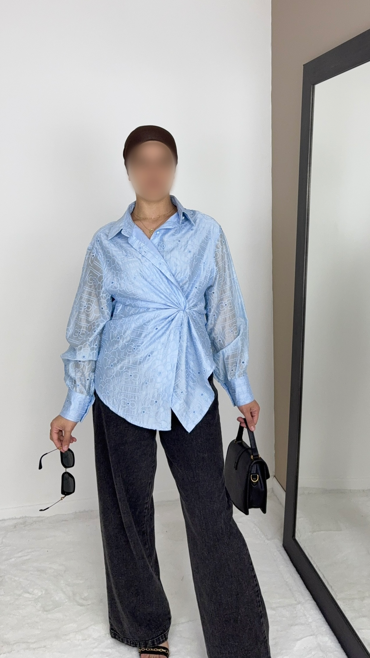 CHEMISE EN LYOCELL BRODÉE BLEUE
