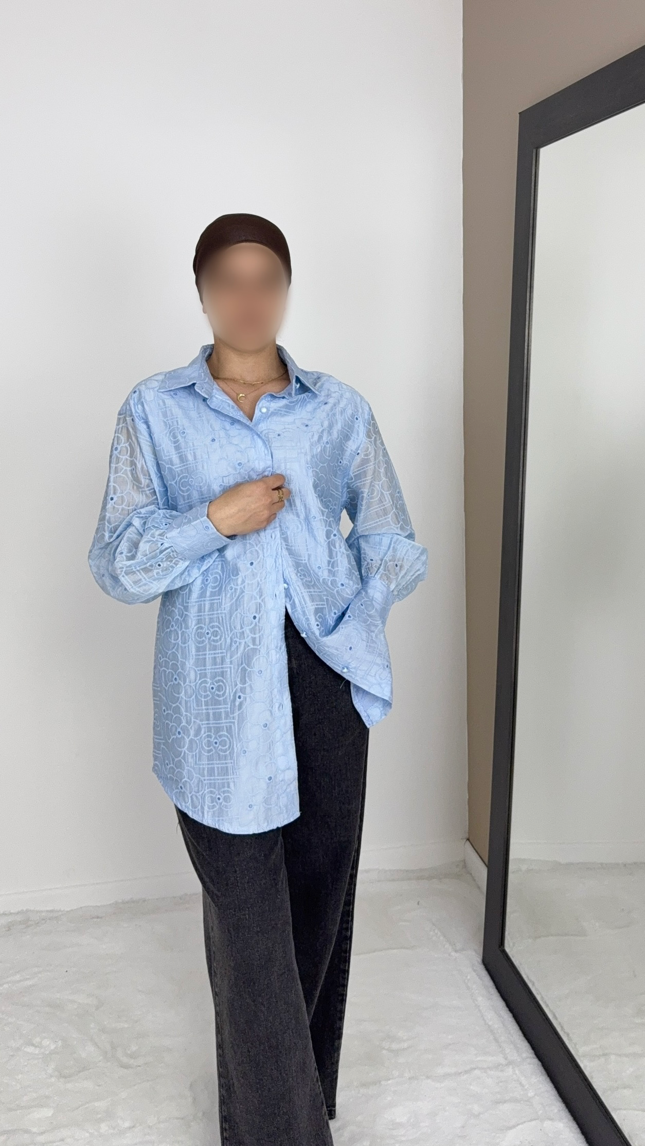 CHEMISE EN LYOCELL BRODÉE BLEUE