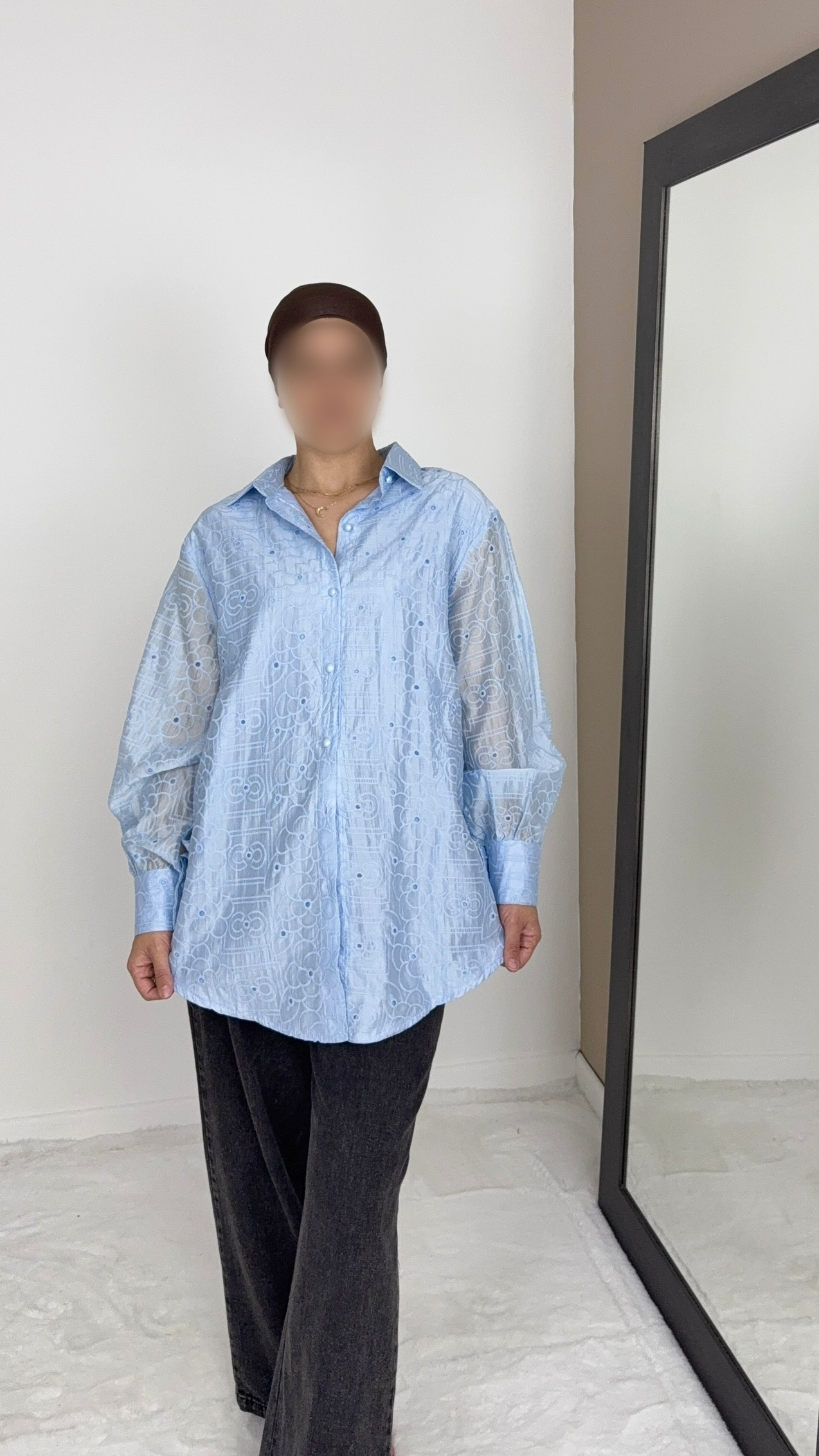 CHEMISE EN LYOCELL BRODÉE BLEUE