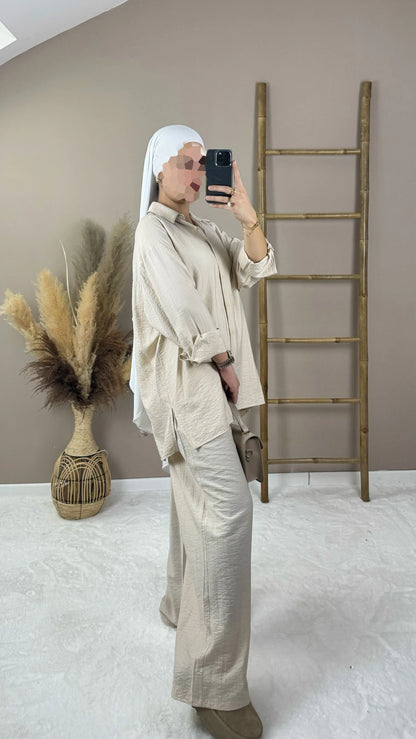ensemble chemise pantalon beige