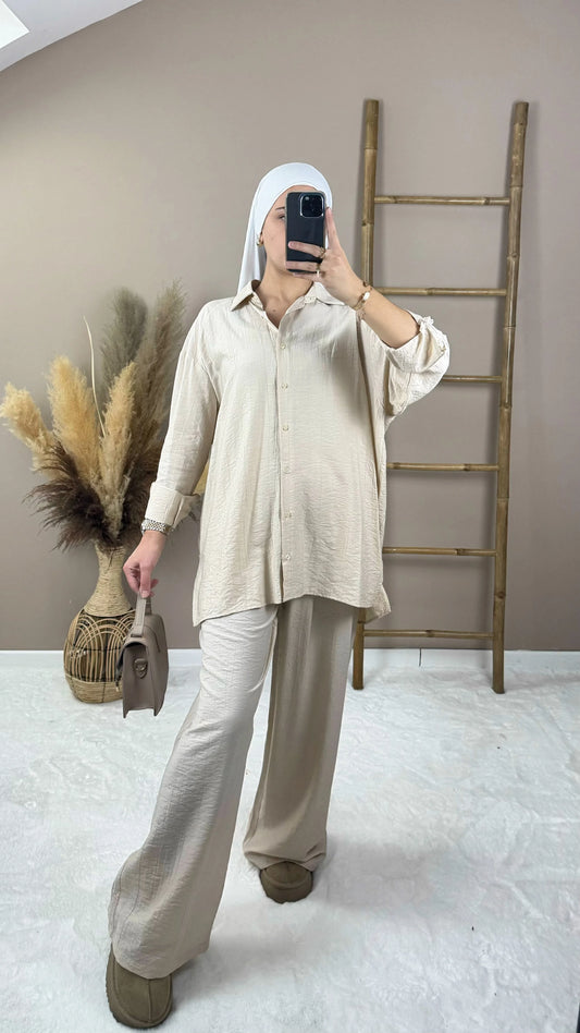 ensemble chemise pantalon beige