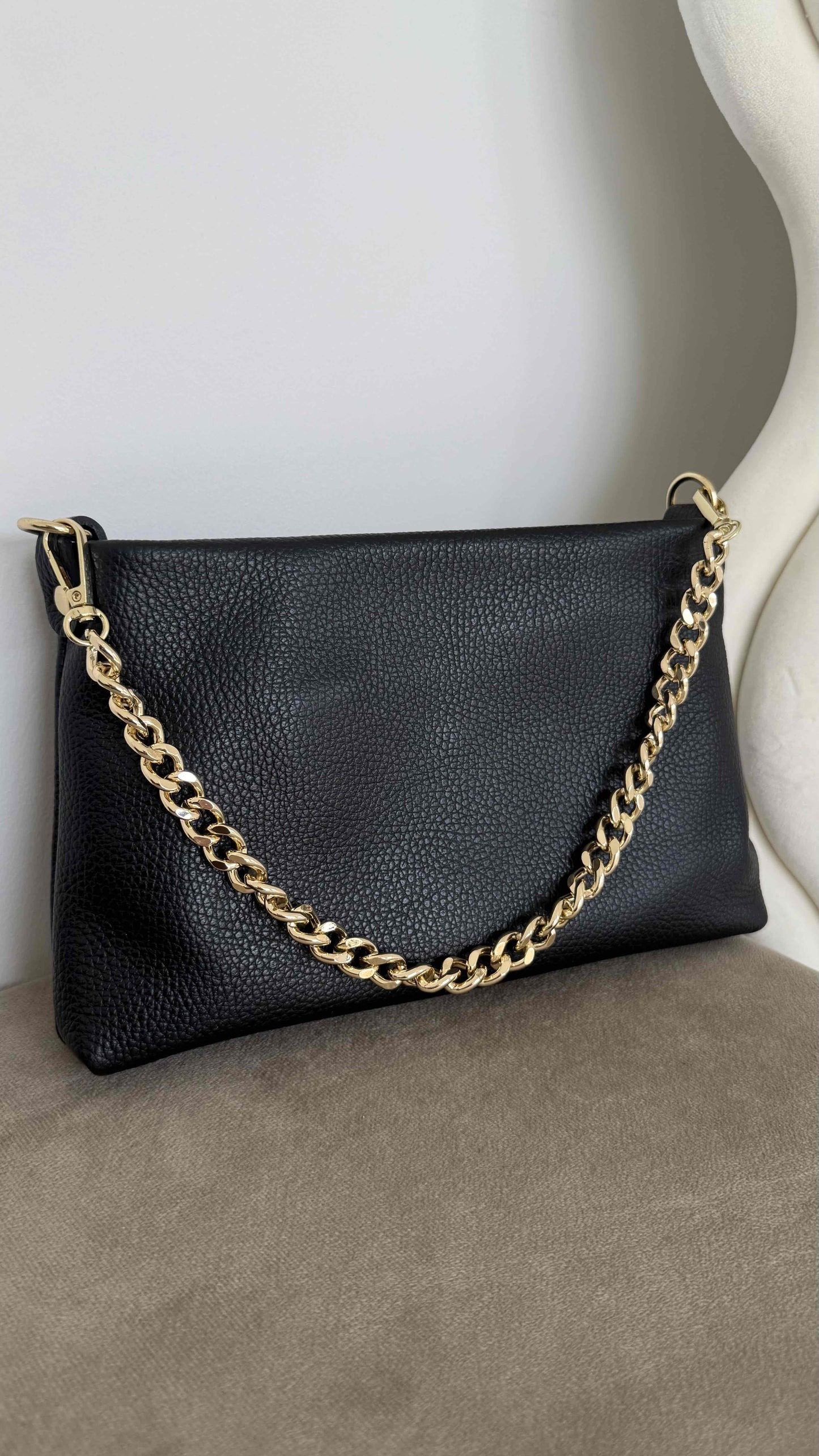 pochette en cuir véritable noir