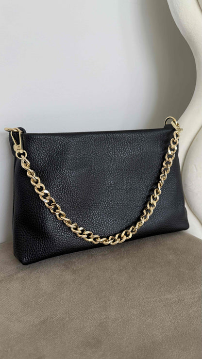 pochette en cuir véritable noir