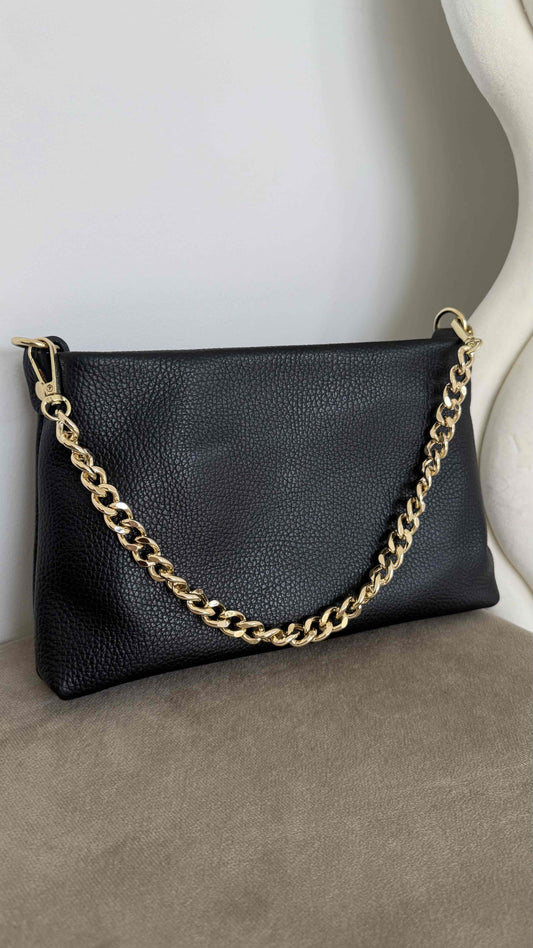pochette en cuir véritable noir