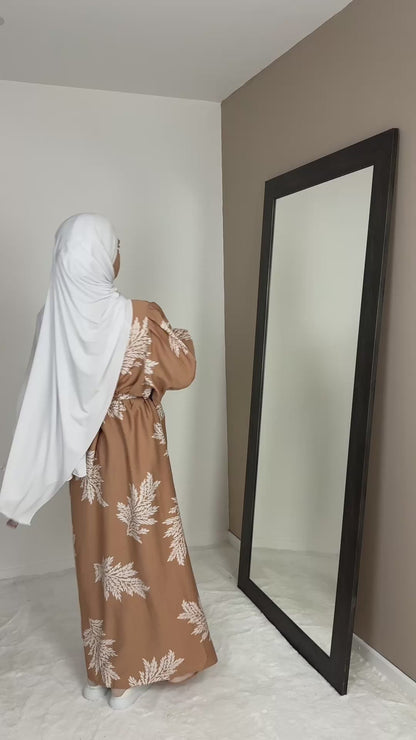 LONG BEIGE PRINTED SHIRT DRESS