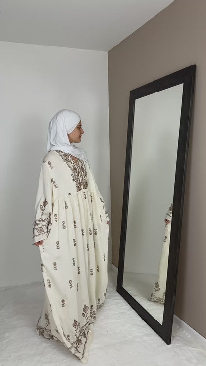 LONG BOHEMIAN DRESS WITH BROWN EMBROIDERY