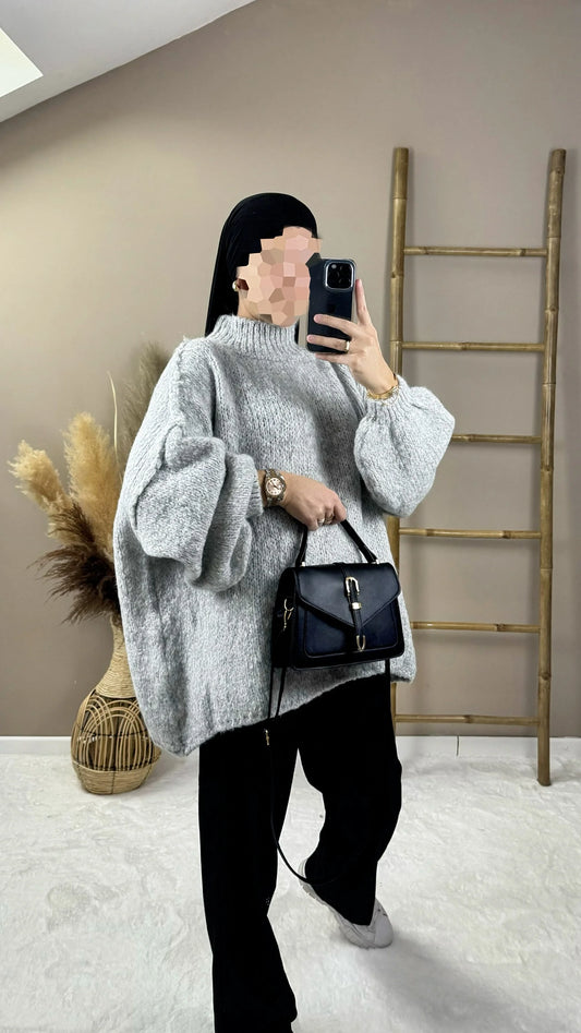 pull laine gris oversize