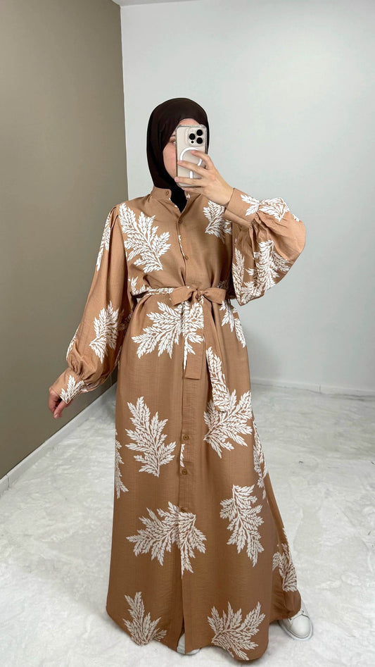 robe chemise longue beige imprimé