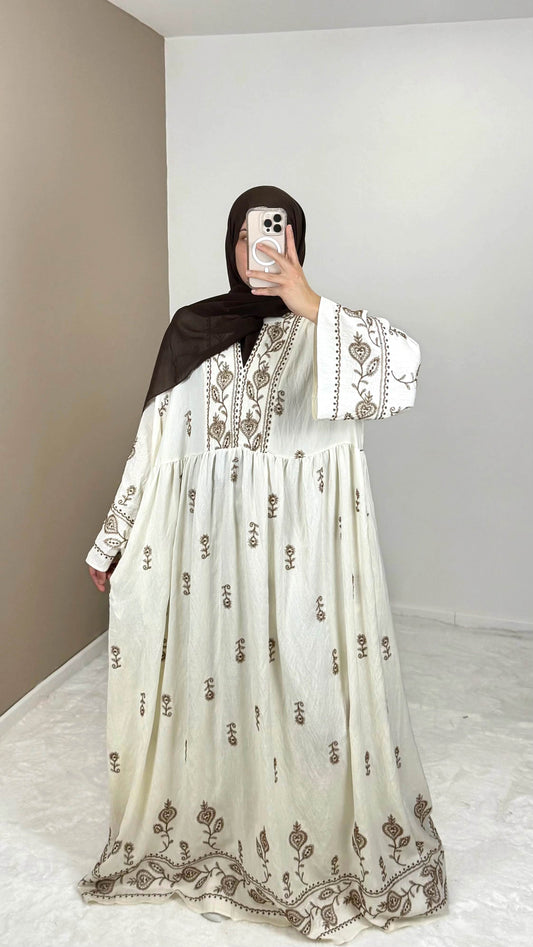 robe longue boheme broderie marron